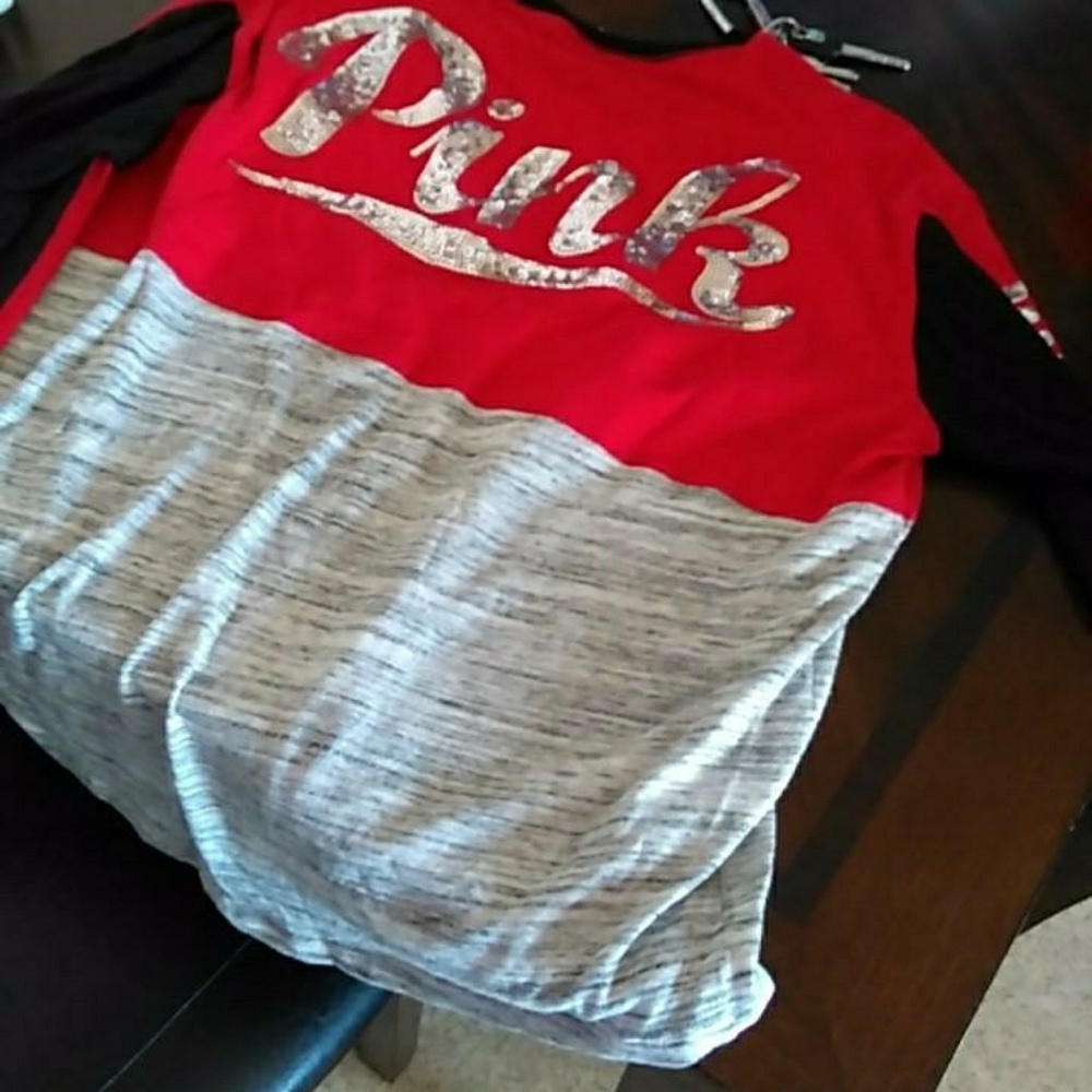 New vs pink color block bling long sleeve